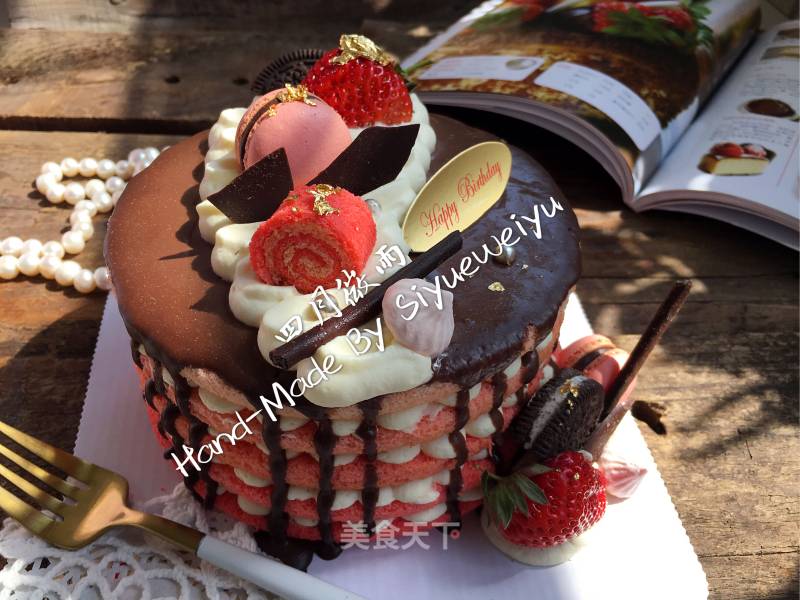 #四session Baking Contest and It's Love to Eat Festival# Cherry Blossom Color Gradient Chocolate Glaze Naked Cake recipe