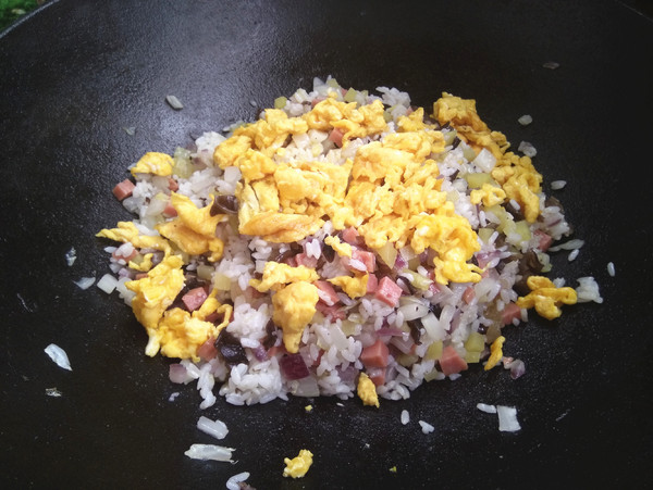 Fried Rice with Meat Roll and Egg recipe