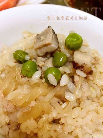 Braised Rice with Shredded Radish and Mushroom Shrimp Skin recipe