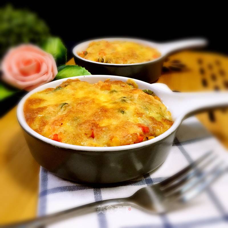 Bacon, Shrimp and Cheese Baked Rice recipe