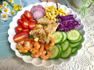 Shrimp and Chicken Breast Vegetable Salad🥗 Homemade Vinaigrette ㊙️healthy and Delicious recipe