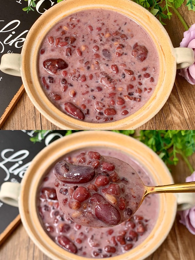 🔥milk-flavored Red Bean and Black Rice Porridge that is A Hundred Times Better Than Milk Tea😋 recipe