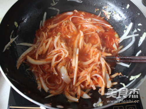 Fried Rice Cake with Seafood Kimchi recipe