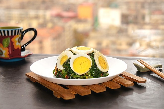 Mahjong Spinach Mixed with Eggs recipe