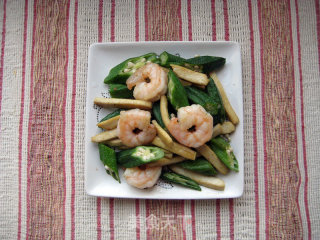 Fried Dried Bean Curd with Shrimp and Okra recipe