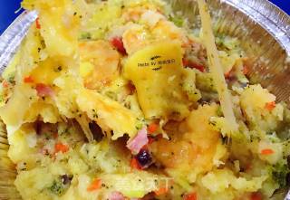 Mashed Potatoes, Shrimp, Vegetables and Cheese recipe