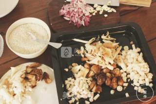 Mushroom Cooking Rice with A Kitchen Made Cast Iron Pot Version recipe