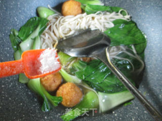 Noodles with Shrimp Balls and Greens recipe