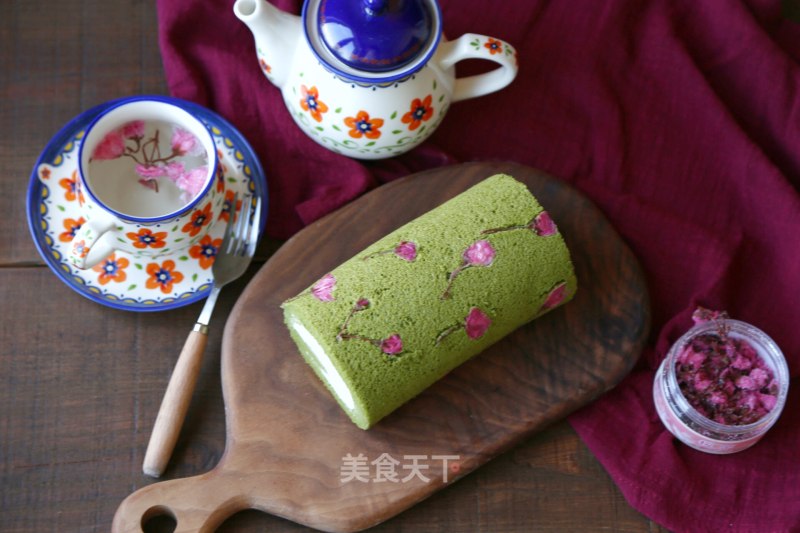 # Fourth Baking Contest and is Love Eating Festival# Matcha Sakura Cake Roll