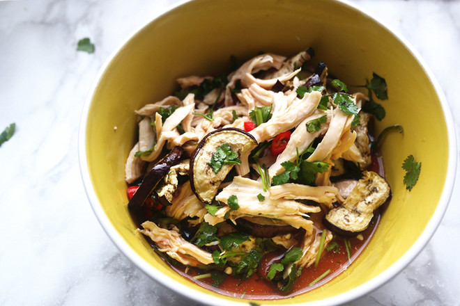Thai-style Mixed Chicken Breast Grilled Eggplant Salad recipe