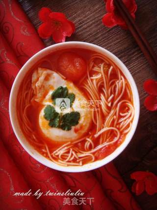 Tomato Egg Longxu Noodle Soup recipe