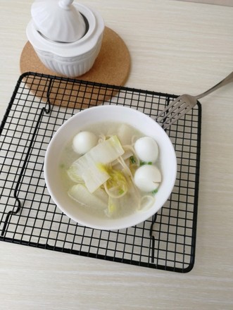 Quick Breakfast Noodle Soup with Vegetables and Quail Eggs