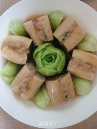 Pleurotus Eryngii Stuffed with Scallop and Abalone Sauce recipe