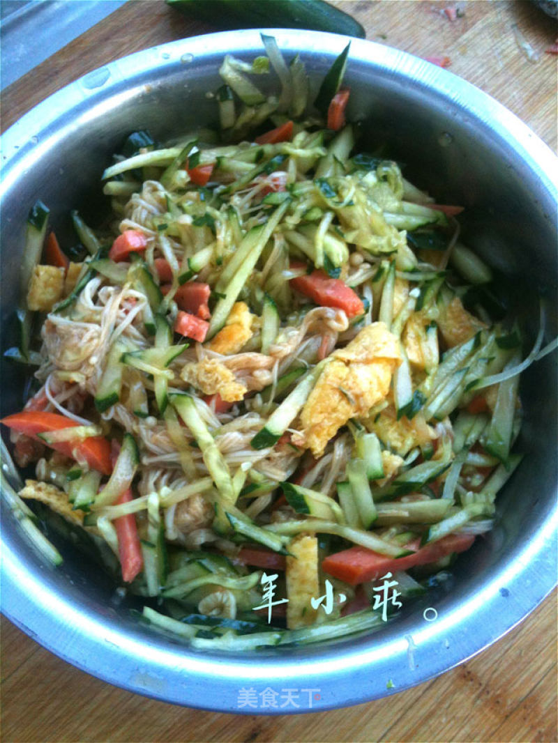 Cold Cucumber and Enoki Mushrooms. recipe