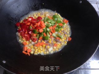 Stir-fried Diced Pork with Corn, Green and Red Pepper recipe