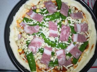 #炉菜#corn, Snow Peas and Bacon Pizza recipe