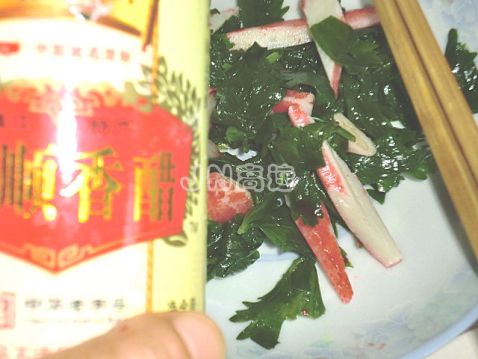 Crab Sticks Salad with Celery Leaves recipe