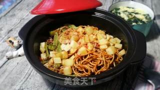 Braised Noodles with Lentils, Pork and Potato recipe