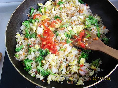 Fried Rice with Broccoli Shrimp Ball and Egg recipe