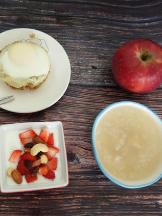 Breakfast, Pear Porridge and Potato Omelette