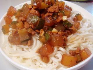 Double Melon Noodles with Minced Pork recipe