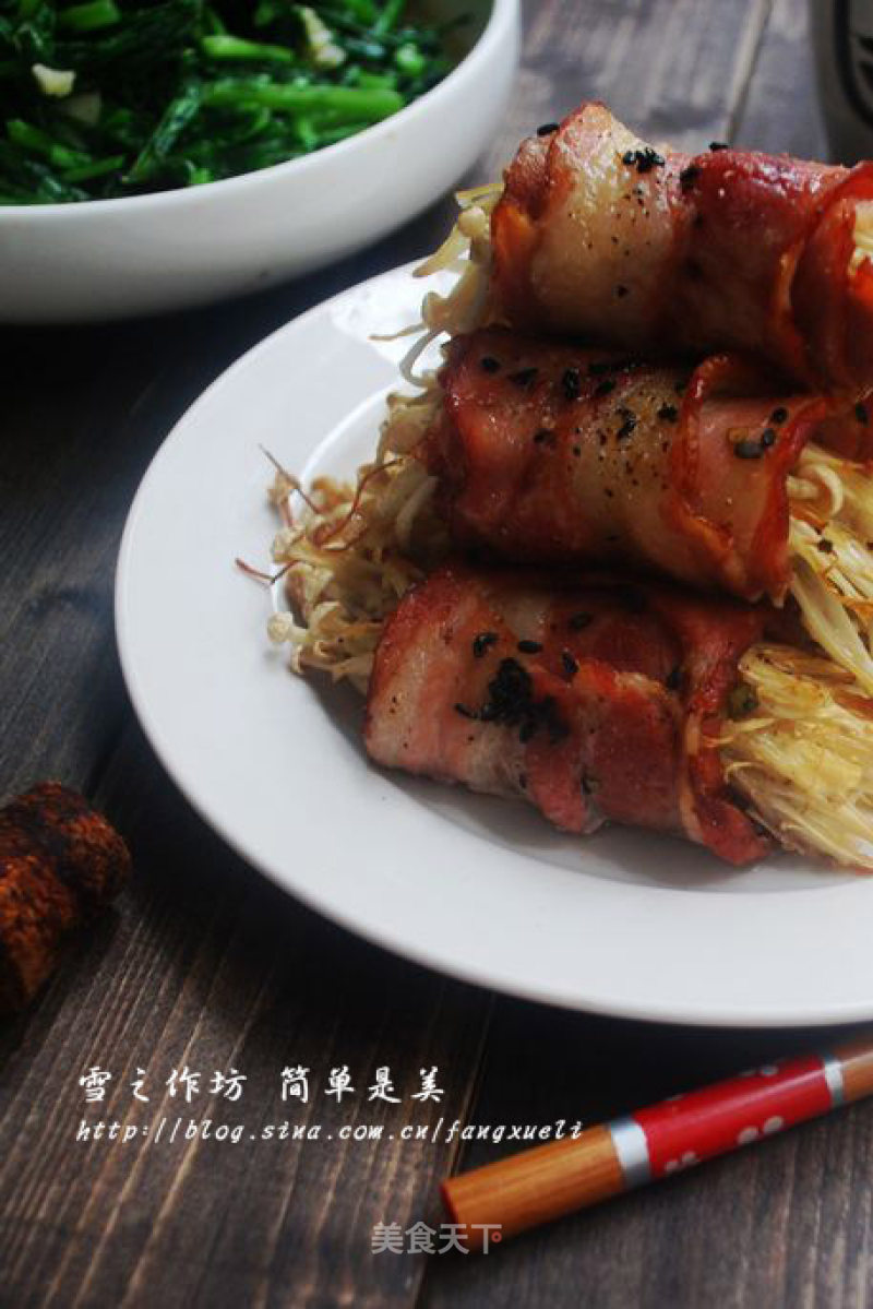 Grilled [bacon and Enoki Mushroom Sesame Roll] recipe