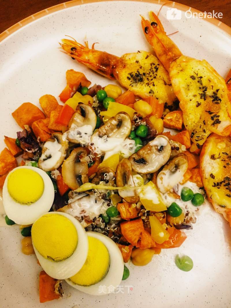 Baked Shrimp and Sweet Potato Salad with Cheese recipe