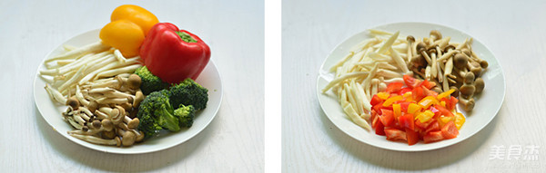 Stir-fried Double Mushrooms with Colored Peppers recipe