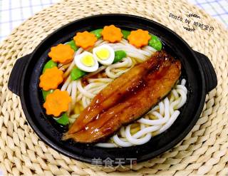 Udon Noodles with Eel and Seasonal Vegetables recipe