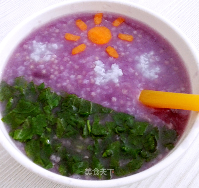 Baby Food Supplement-purple Sweet Potato Millet Green Vegetable Porridge recipe