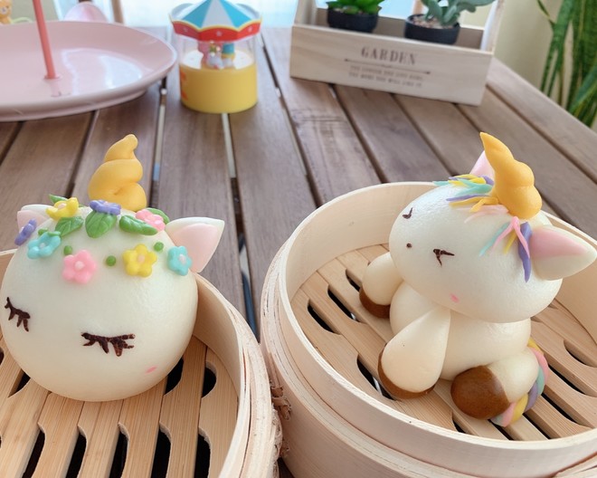 2 Cute Unicorn Cartoon Creative Milk-flavored Buns (hand-kneading Formula) recipe