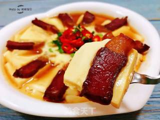 #蜡味#bacon Steamed Tofu Lying Egg recipe