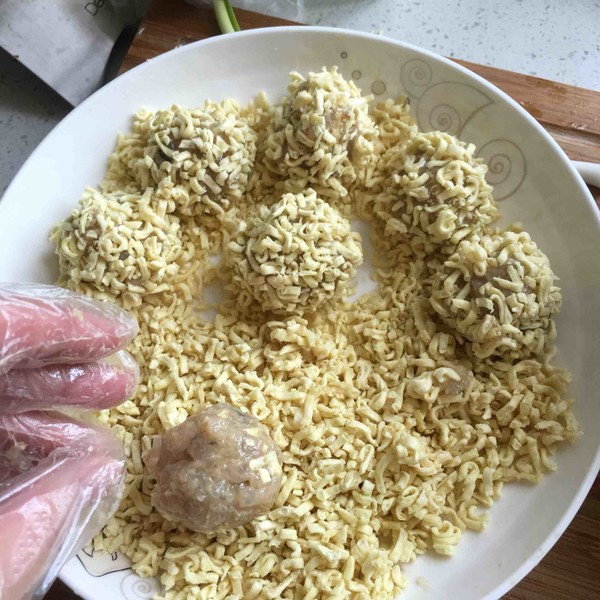 Instant Noodles and Shrimp Balls recipe
