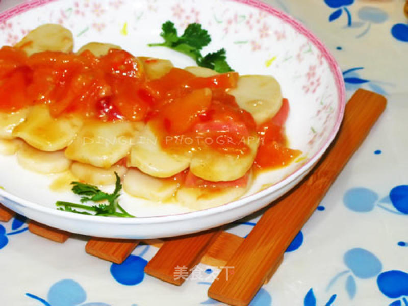 [good Fortune]-stir-fried Rice Cake with Tomato and Ham recipe