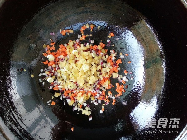 Fried Rice with Chicken and Mustard Broccoli Root recipe