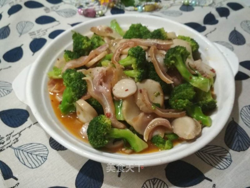 Stir-fried Pork Head with Broccoli and Pleurotus recipe