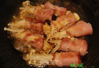 Golden Needle Rolls with Black Bean Sauce and Bacon recipe