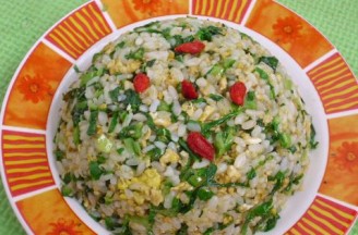 Fried Rice with Lettuce Leaves and Egg recipe