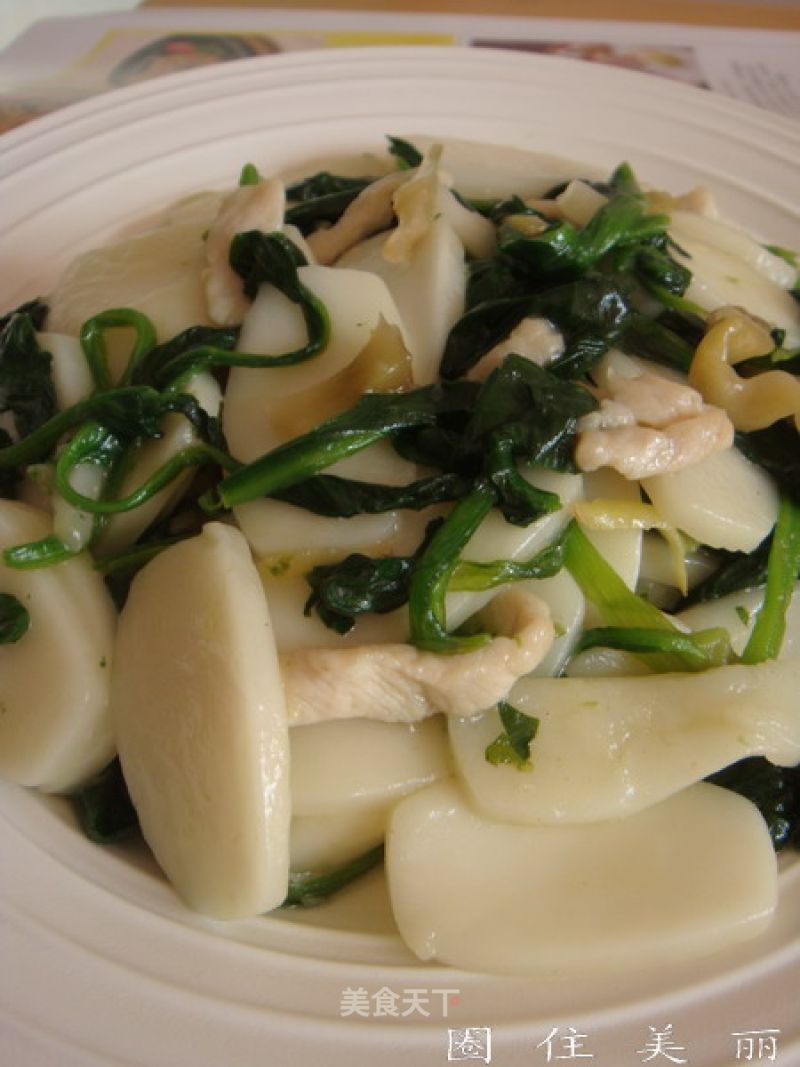 Stir-fried Rice Cake with Spinach recipe