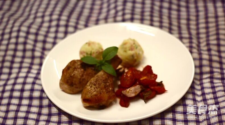 Garlic Roasted Chicken Drumsticks with Mashed Potato Salad recipe