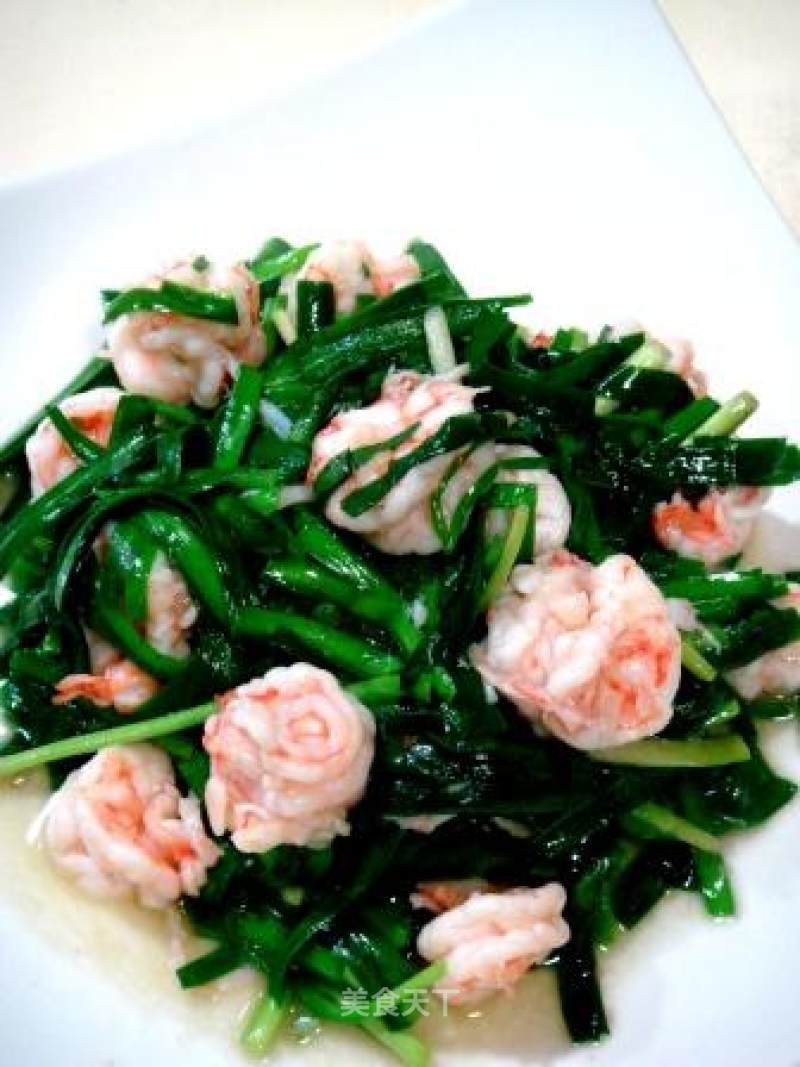 "stir-fried Green Shrimp with Leek" recipe
