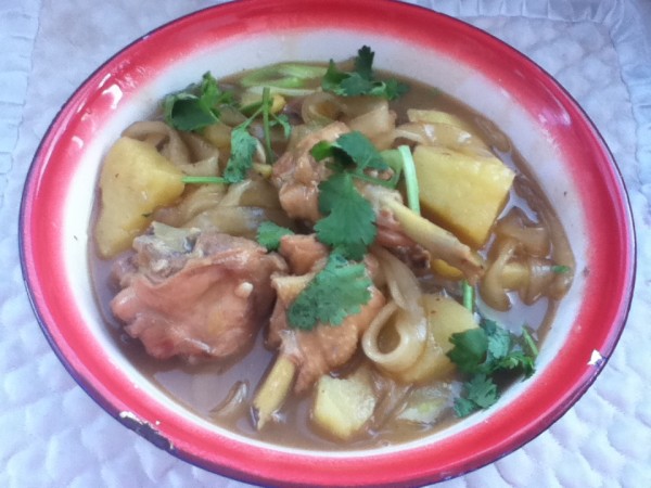 Chicken Nuggets and Stewed Potatoes Wide Noodles recipe