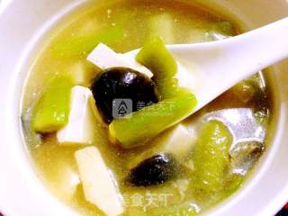 Loofah Preserved Egg Tofu Soup recipe