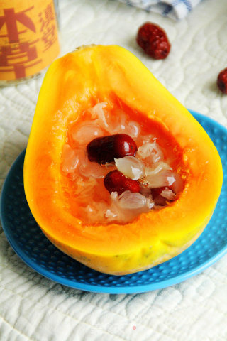 Four Good Desserts to Drive Away Qiuzao: [shuangxue Red Date Papaya Boat] recipe