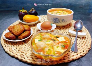 #蛋#shrimp and Tomato Tofu Egg Soup recipe