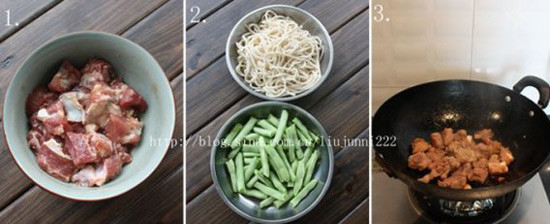 Braised Noodles with Beans and Pork Ribs recipe