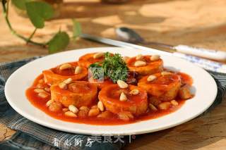 Stuffed Tofu with Scallops and Pine Nuts in Tomato Sauce recipe