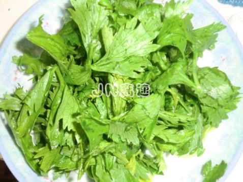 Crab Sticks Salad with Celery Leaves recipe