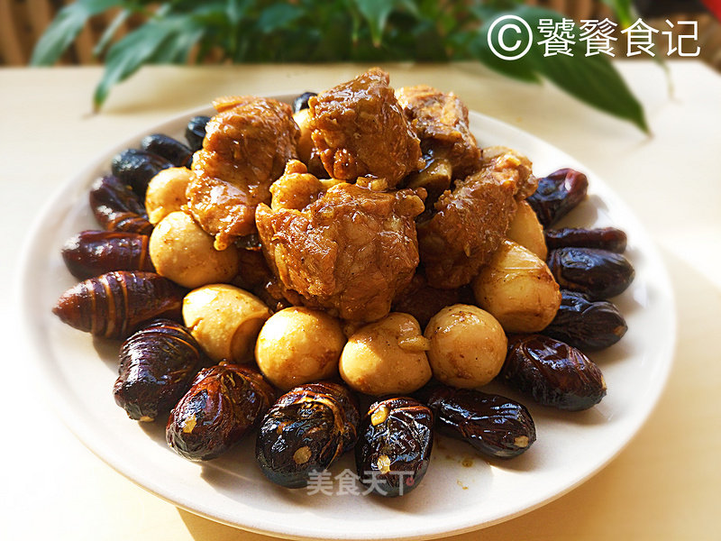 Auspicious Three Treasures-"cicada Pupa Quail Egg Braised Pork Ribs" recipe