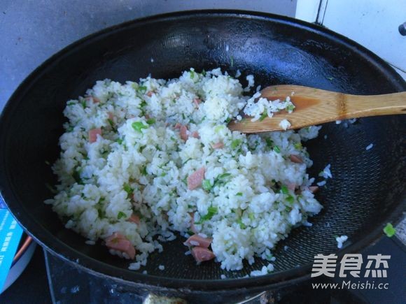 Fried Rice with Spinach Stalks recipe